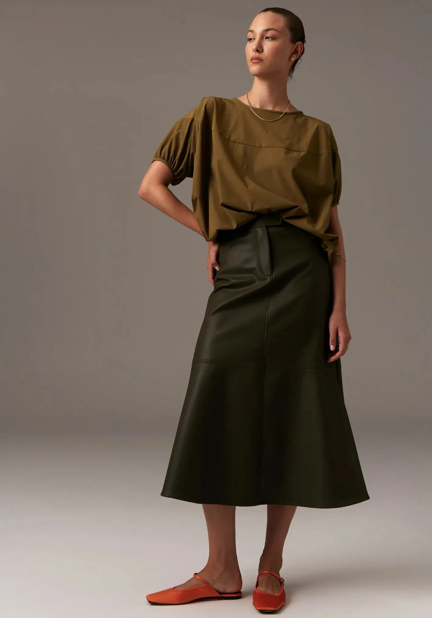 Pol Clothing - Ollie Faux Leather Skirt - Khaki