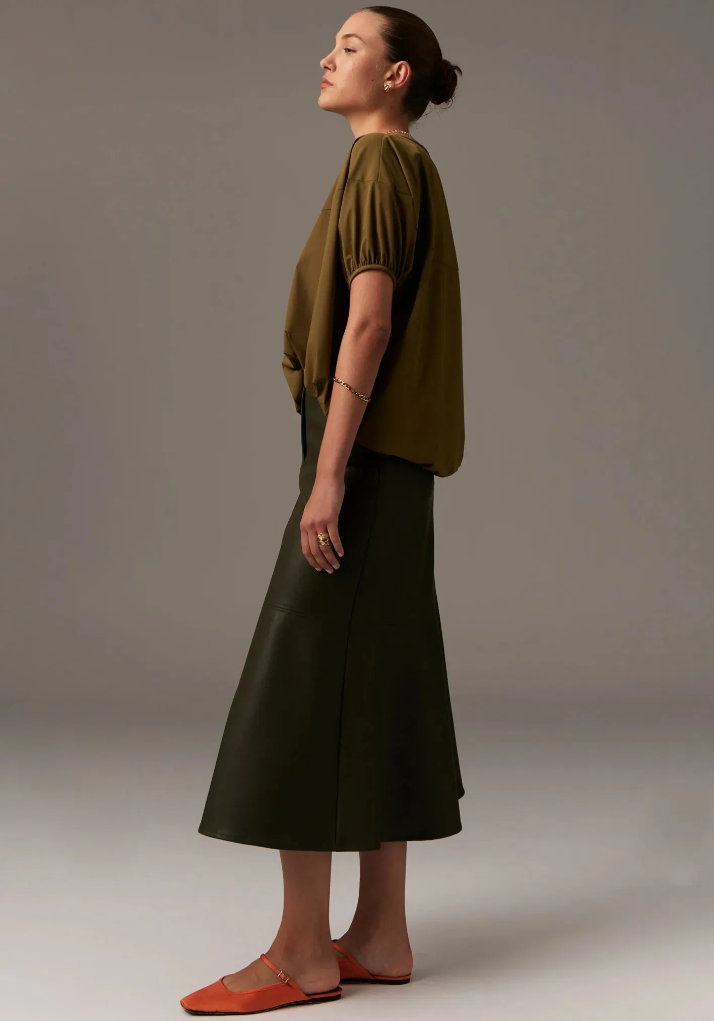Pol Clothing - Ollie Faux Leather Skirt - Khaki
