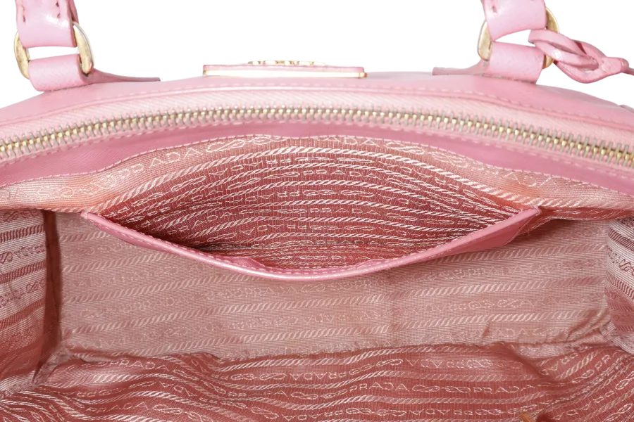 PRADA BN1801 SAFFIANO LUX SMALL PINK LEATHER GOLD HARDWARE WITH LONG STRAPS NO DUST COVER