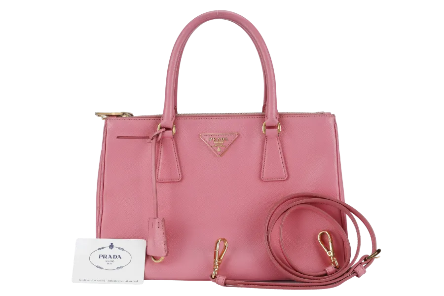 PRADA BN1801 SAFFIANO LUX SMALL PINK LEATHER GOLD HARDWARE WITH LONG STRAPS NO DUST COVER