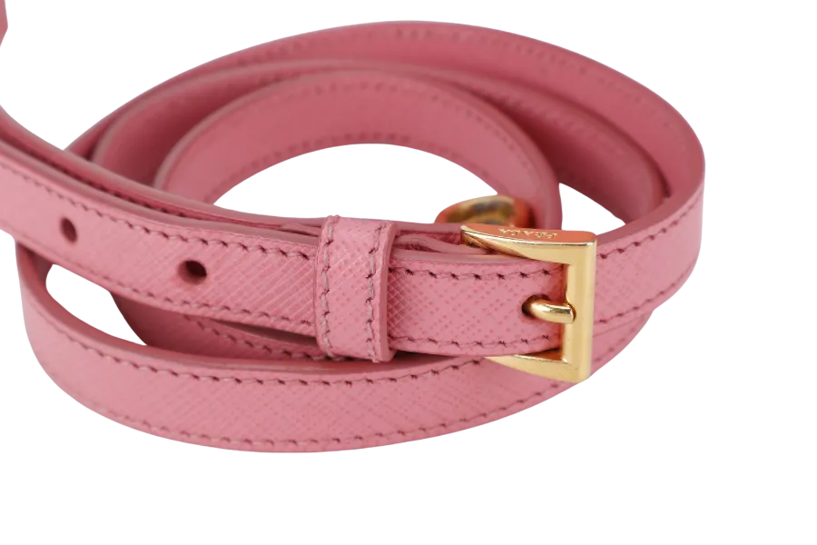 PRADA BN1801 SAFFIANO LUX SMALL PINK LEATHER GOLD HARDWARE WITH LONG STRAPS NO DUST COVER