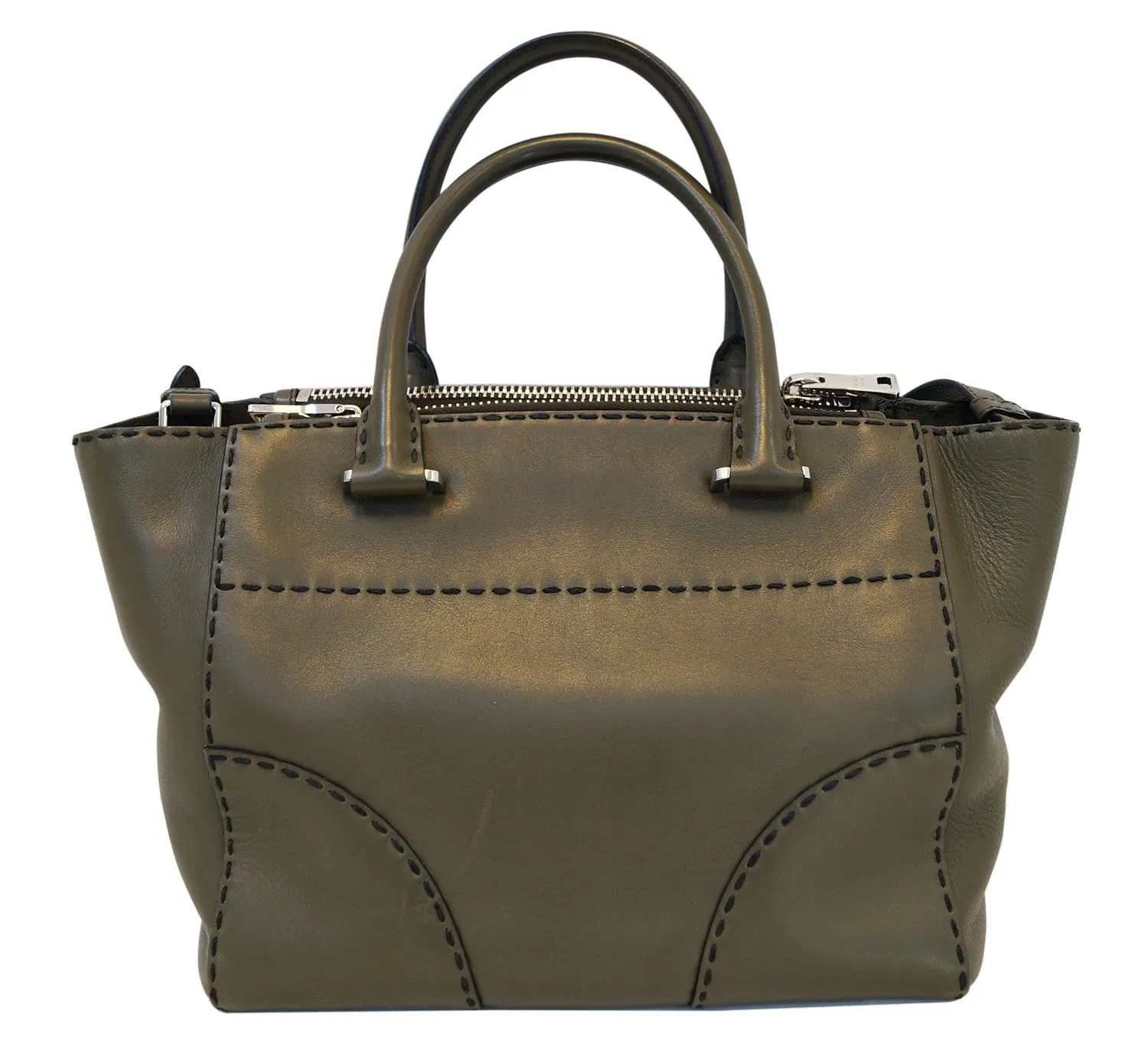 PRADA City Calf Leather Medium Topstitched Twin-Pocket Tote Bag - Final Call