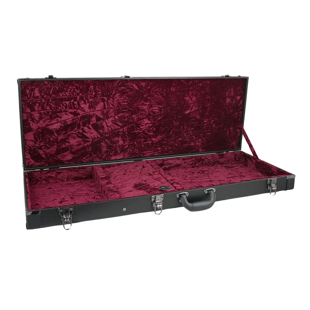 Premium Electric Guitar Hard Case, Black with Red Plush Interior