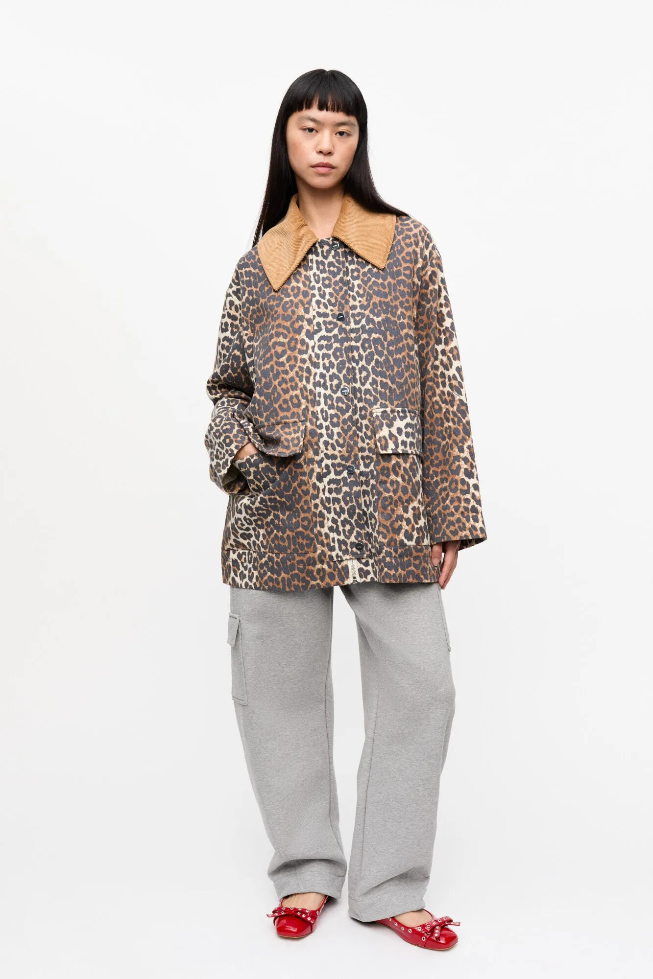 Printed Canvas Midi Jacket