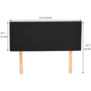 PU Leather Bed Headboard with Wooden Legs in King Size in Black Colour