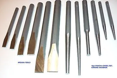 PUNCH & CHISELS SET 12 PC- CR V STEEL- WITH CARRY POUCH- NEW
