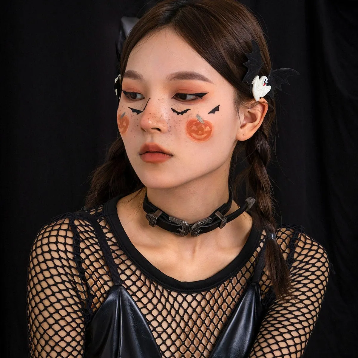 Punk Embossed Buckle Leather Collar Choker