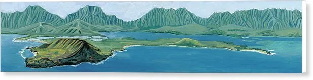 "Windward Passage 1" Beautiful Windward Oahu Panorama Diptych Painting, Kaneohe - Canvas Print