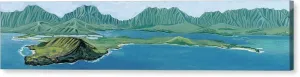 "Windward Passage 1" Beautiful Windward Oahu Panorama Diptych Painting, Kaneohe - Canvas Print