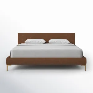 Rand Vegan Leather Bed AllModern Color: Classic Linen Linen, Leg Color: Brass Size: Queen