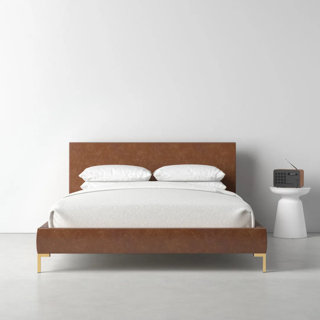 Rand Vegan Leather Bed AllModern Color: Classic Linen Linen, Leg Color: Brass Size: Queen