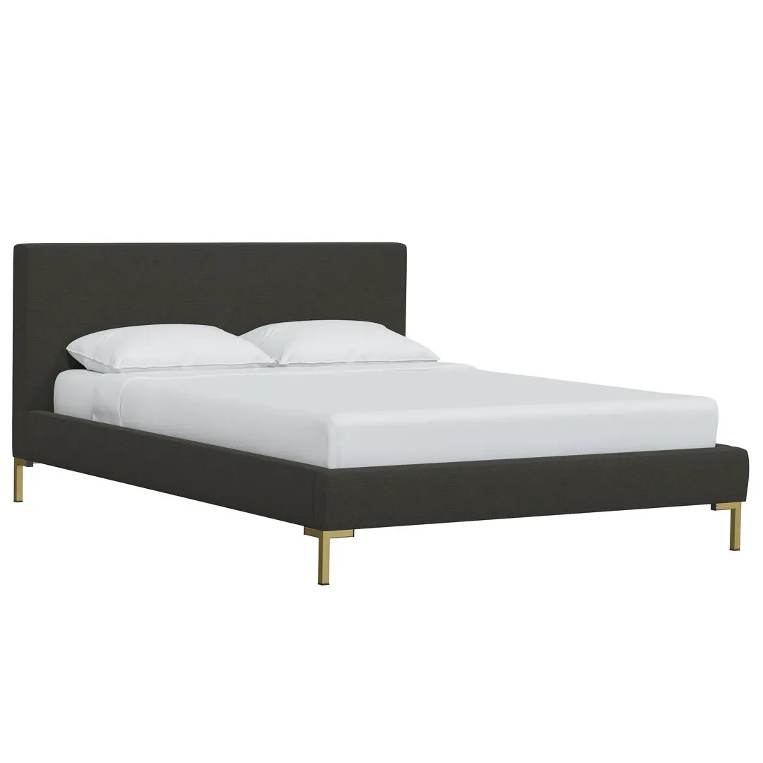 Rand Vegan Leather Bed AllModern Color: Classic Linen Linen, Leg Color: Brass Size: Queen