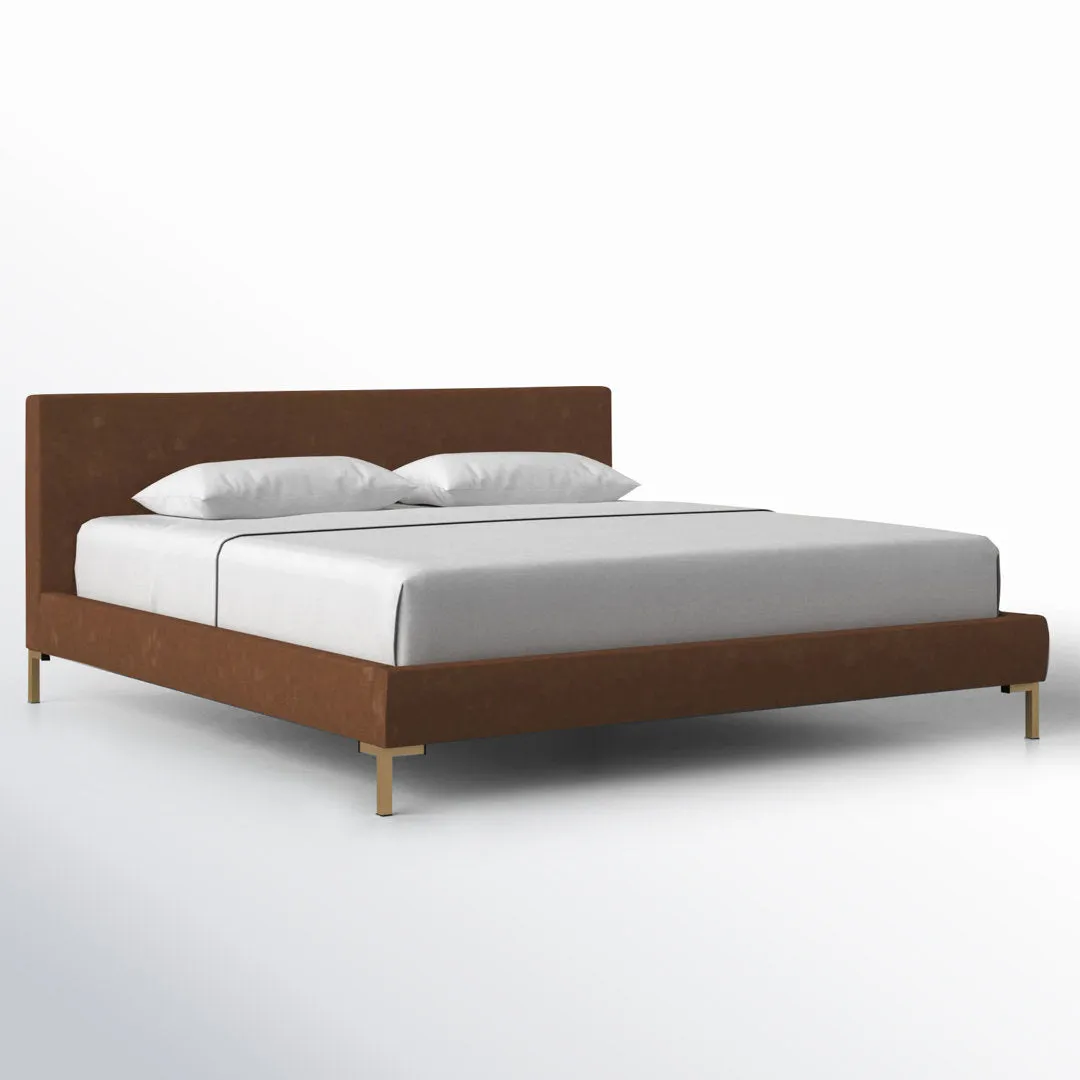 Rand Vegan Leather Bed AllModern Color: Classic Linen Linen, Leg Color: Brass Size: Queen