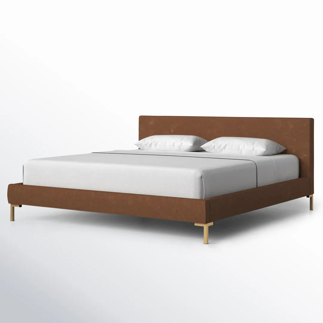 Rand Vegan Leather Bed AllModern Color: Classic Linen Linen, Leg Color: Brass Size: Queen