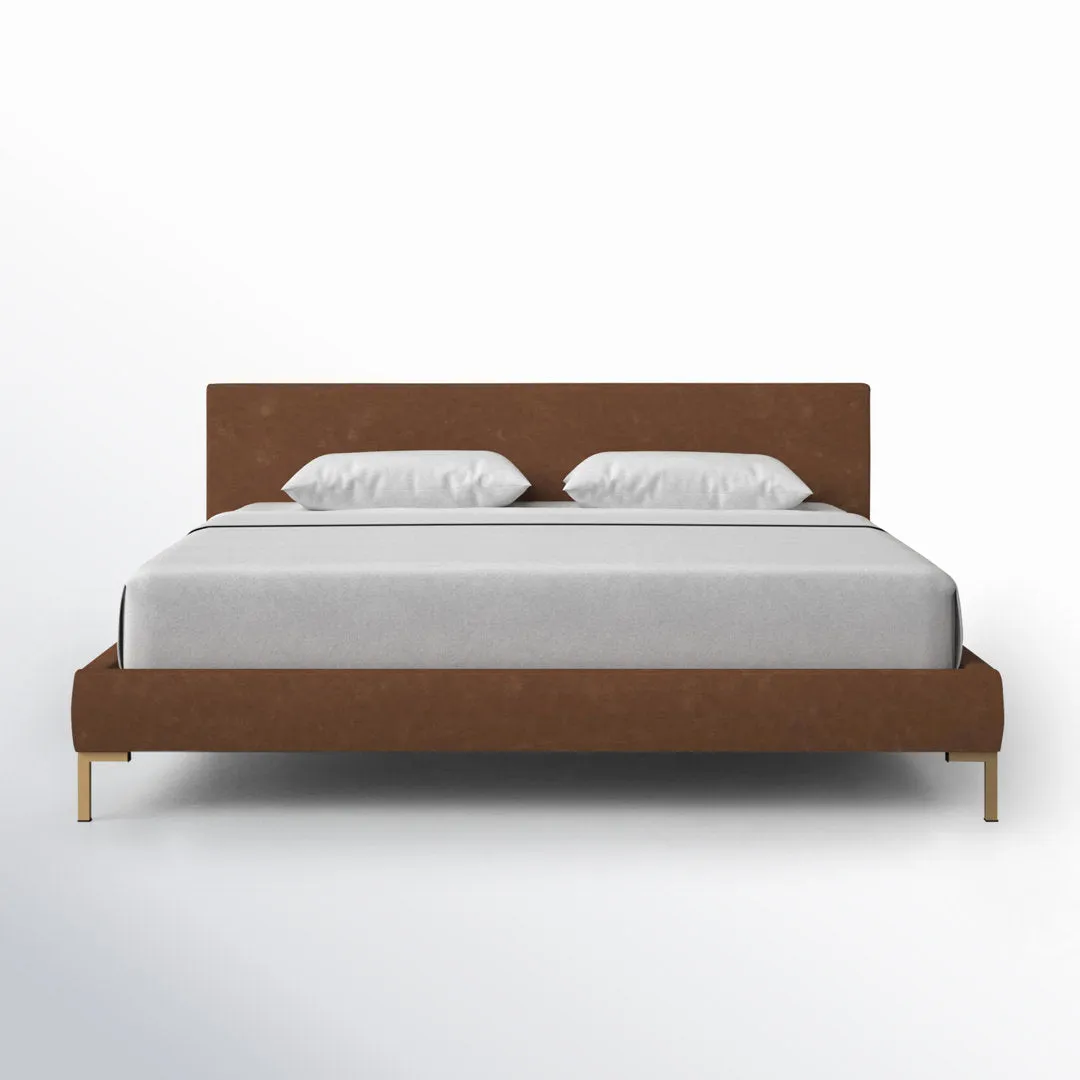 Rand Vegan Leather Bed AllModern Color: Classic Linen Linen, Leg Color: Brass Size: Queen