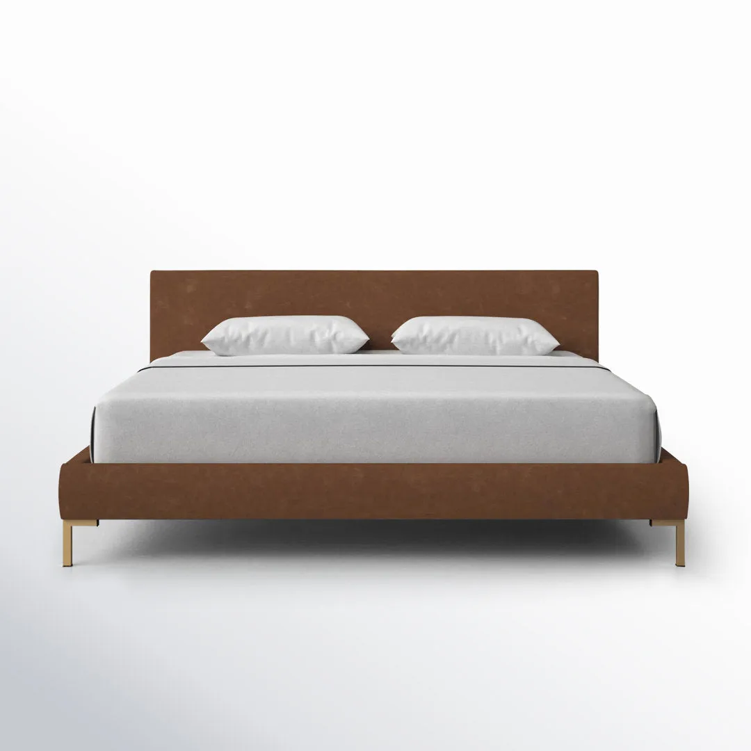 Rand Vegan Leather Bed AllModern Color: Milsap Granite Sustain® Tweed, Leg Color: Brass Size: King