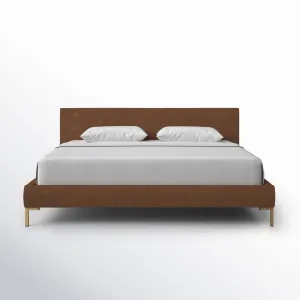 Rand Vegan Leather Bed AllModern Color: Milsap Granite Sustain® Tweed, Leg Color: Brass Size: King