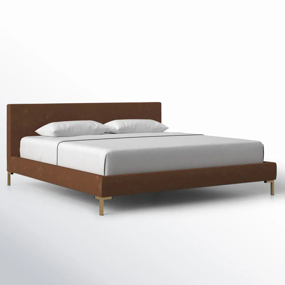 Rand Vegan Leather Bed AllModern Color: Milsap Granite Sustain® Tweed, Leg Color: Brass Size: King