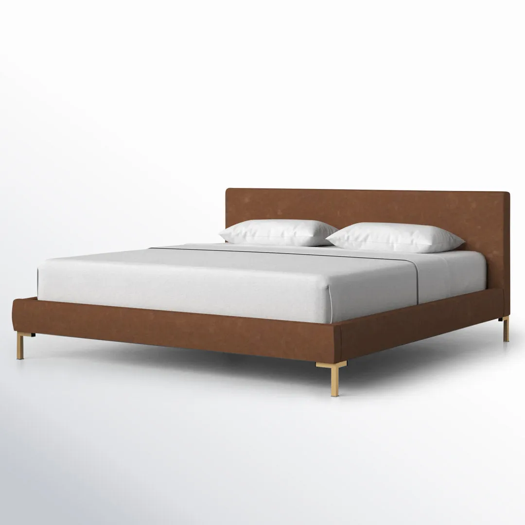 Rand Vegan Leather Bed AllModern Color: Milsap Granite Sustain® Tweed, Leg Color: Brass Size: King