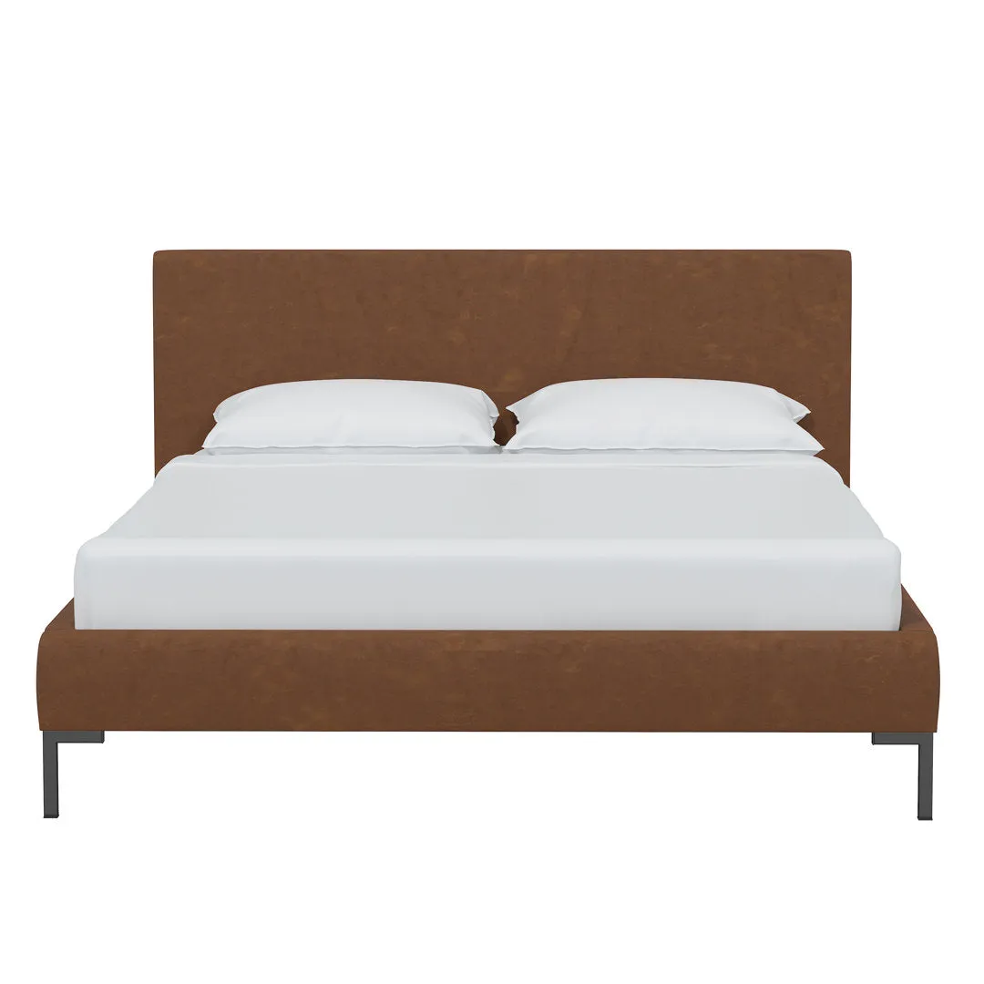 Rand Vegan Leather Bed AllModern Color: Milsap Navy Sustain Tweed, Leg Color: Brass Size: Twin