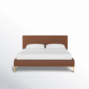 Rand Vegan Leather Bed AllModern Color: Milsap Navy Sustain Tweed, Leg Color: Brass Size: Twin