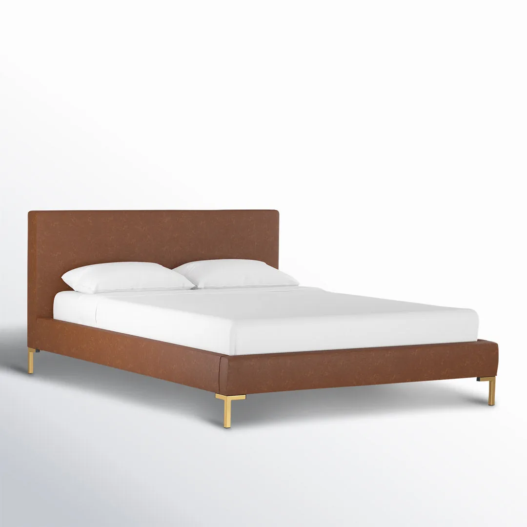 Rand Vegan Leather Bed AllModern Color: Milsap Navy Sustain Tweed, Leg Color: Brass Size: Twin