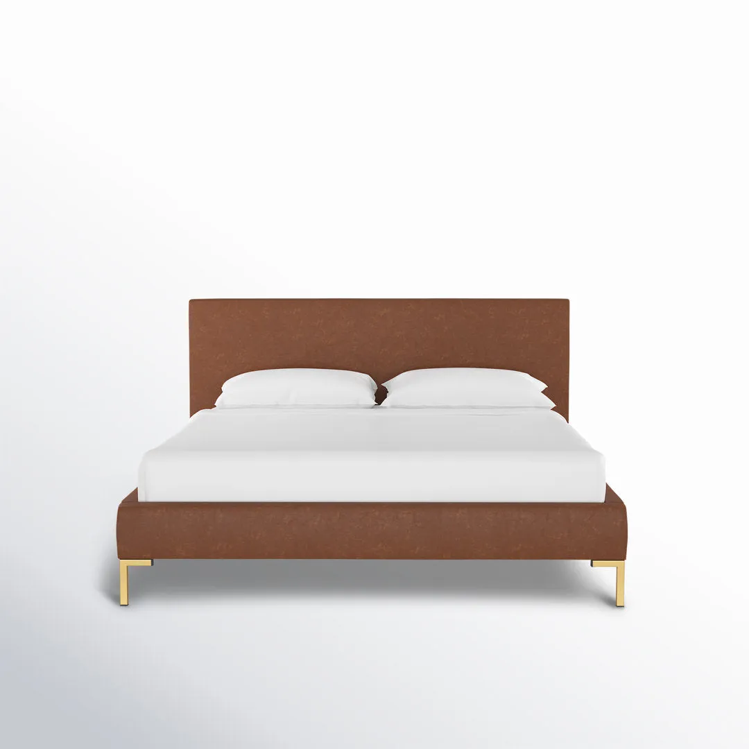 Rand Vegan Leather Bed AllModern Color: Milsap Navy Sustain Tweed, Leg Color: Brass Size: Twin