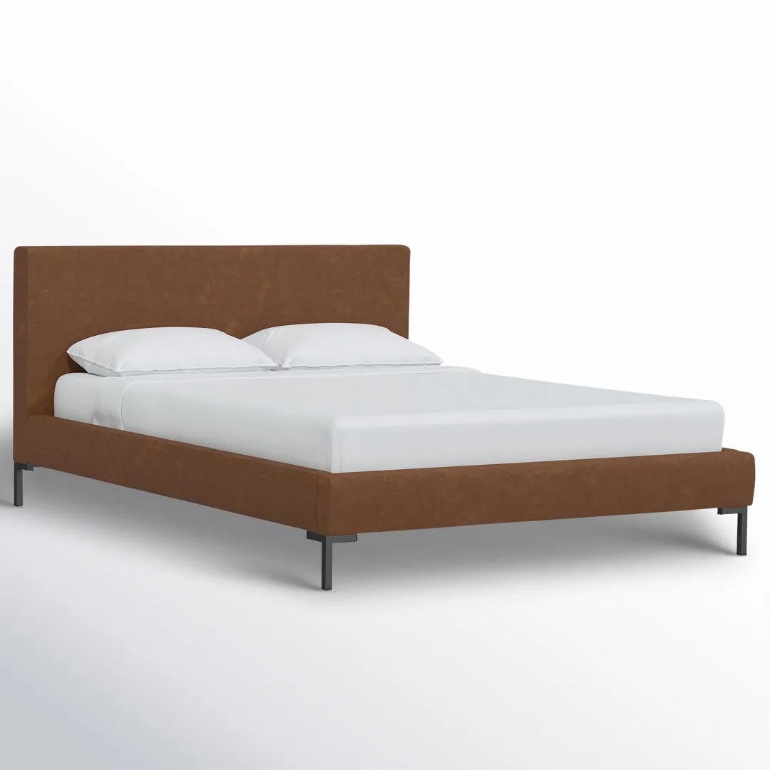 Rand Vegan Leather Bed AllModern Leg Color: Black Wood, Color: Zuma White Textured Linen Size: Full