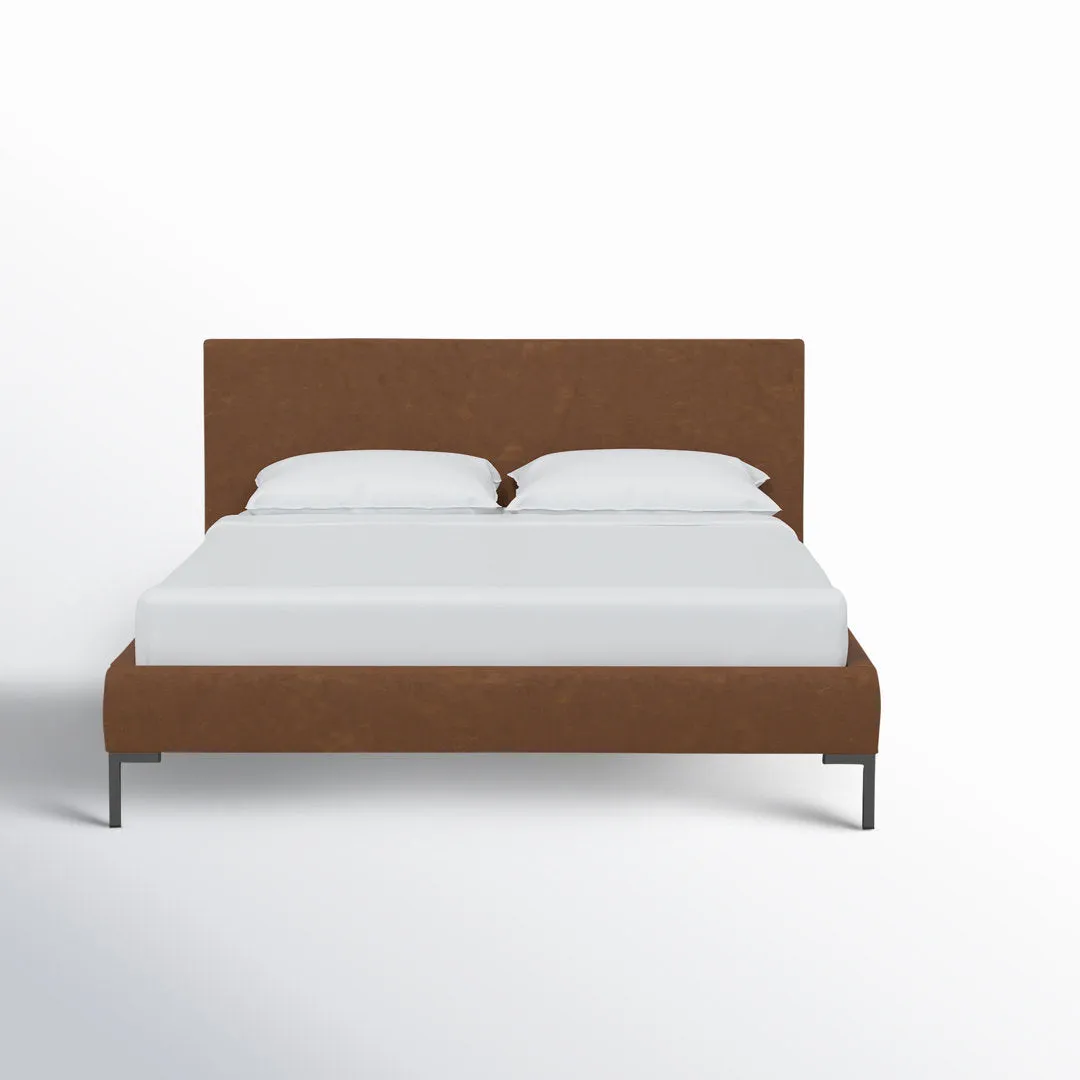 Rand Vegan Leather Bed AllModern Leg Color: Black Wood, Color: Zuma White Textured Linen Size: Full