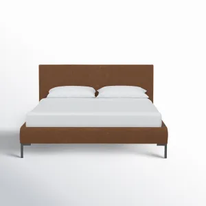 Rand Vegan Leather Bed AllModern Leg Color: Black Wood, Color: Zuma White Textured Linen Size: Full
