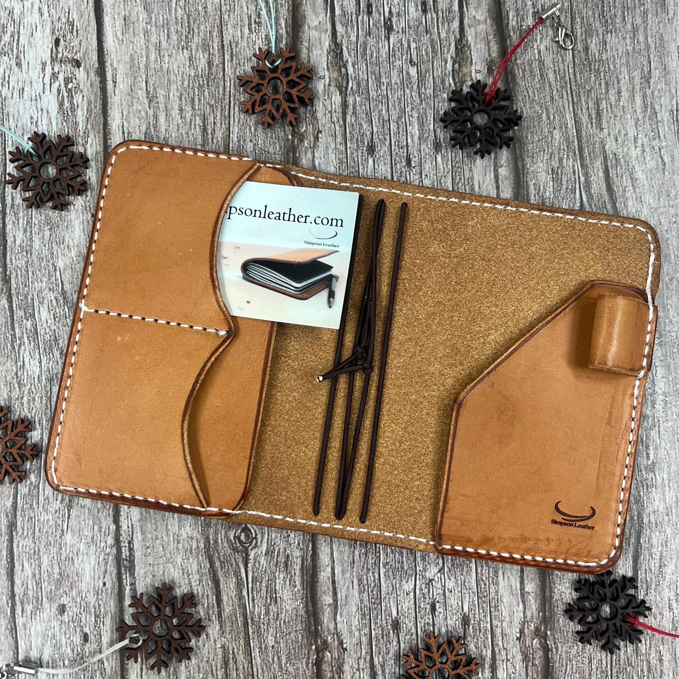 Ready-to-ship, PASSPORT Cover, Traveler's Notebook Light Brown Deluxe w Two Internal Pockets, Full-Grain Leather, 5-3/8"x8.5" (open flat)
