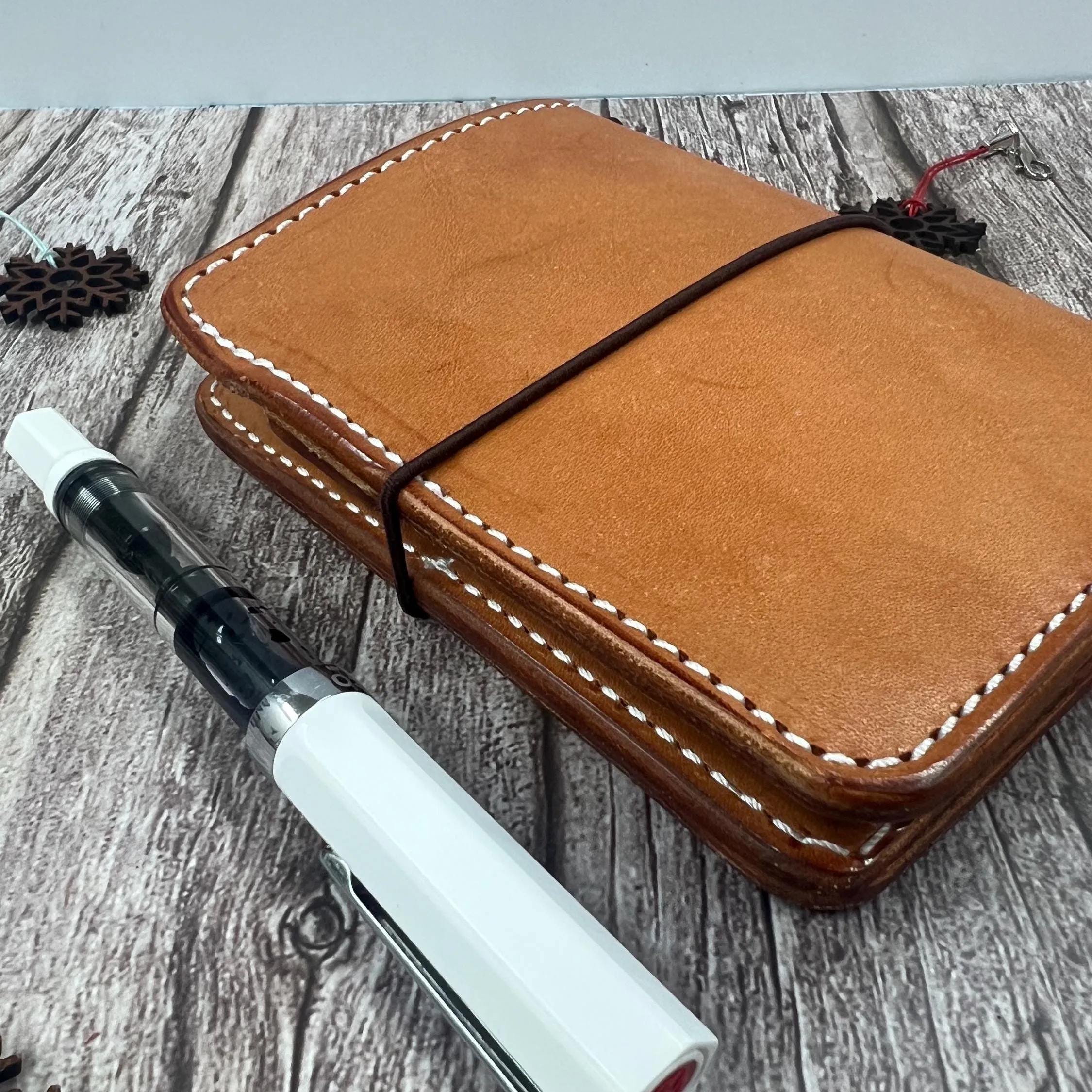Ready-to-ship, PASSPORT Cover, Traveler's Notebook Light Brown Deluxe w Two Internal Pockets, Full-Grain Leather, 5-3/8"x8.5" (open flat)
