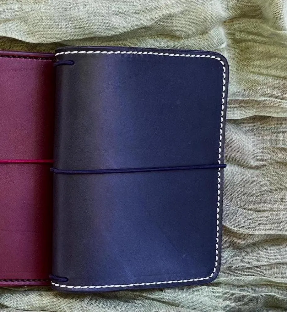 Ready-to-ship, PASSPORT Cover, Traveler's Notebook Navy Deluxe with Brown internal pockets, Full-Grain Leather, 5-3/8"x8.5" (open flat)