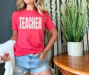 Red & Gold Arrowhead Teacher Heather Red Tee