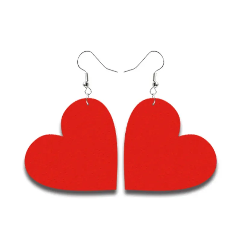 Red Leather Double Sided Heart Leather Earrings