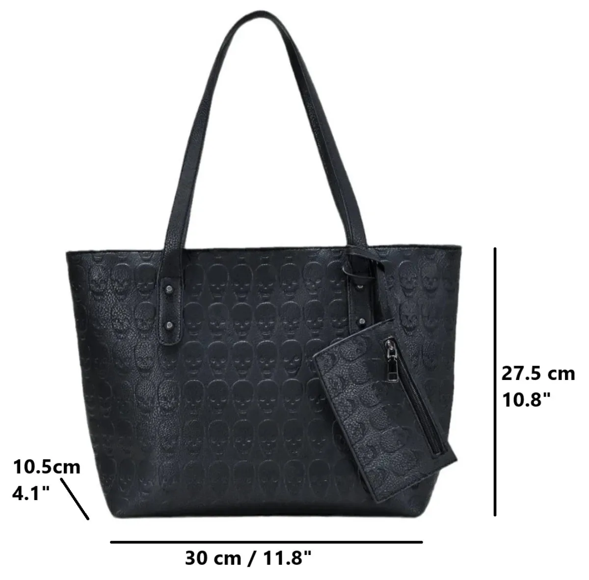 Ro Rox Skulls Bag - Black Faux Leather Tote with Skull Design