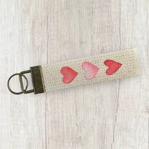Row of Hearts - Valentine's Day Canvas Key Fob