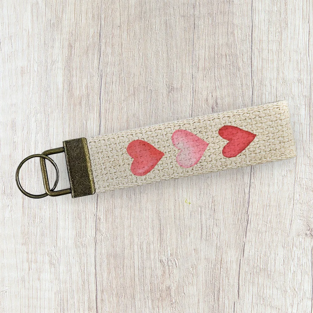 Row of Hearts - Valentine's Day Canvas Key Fob