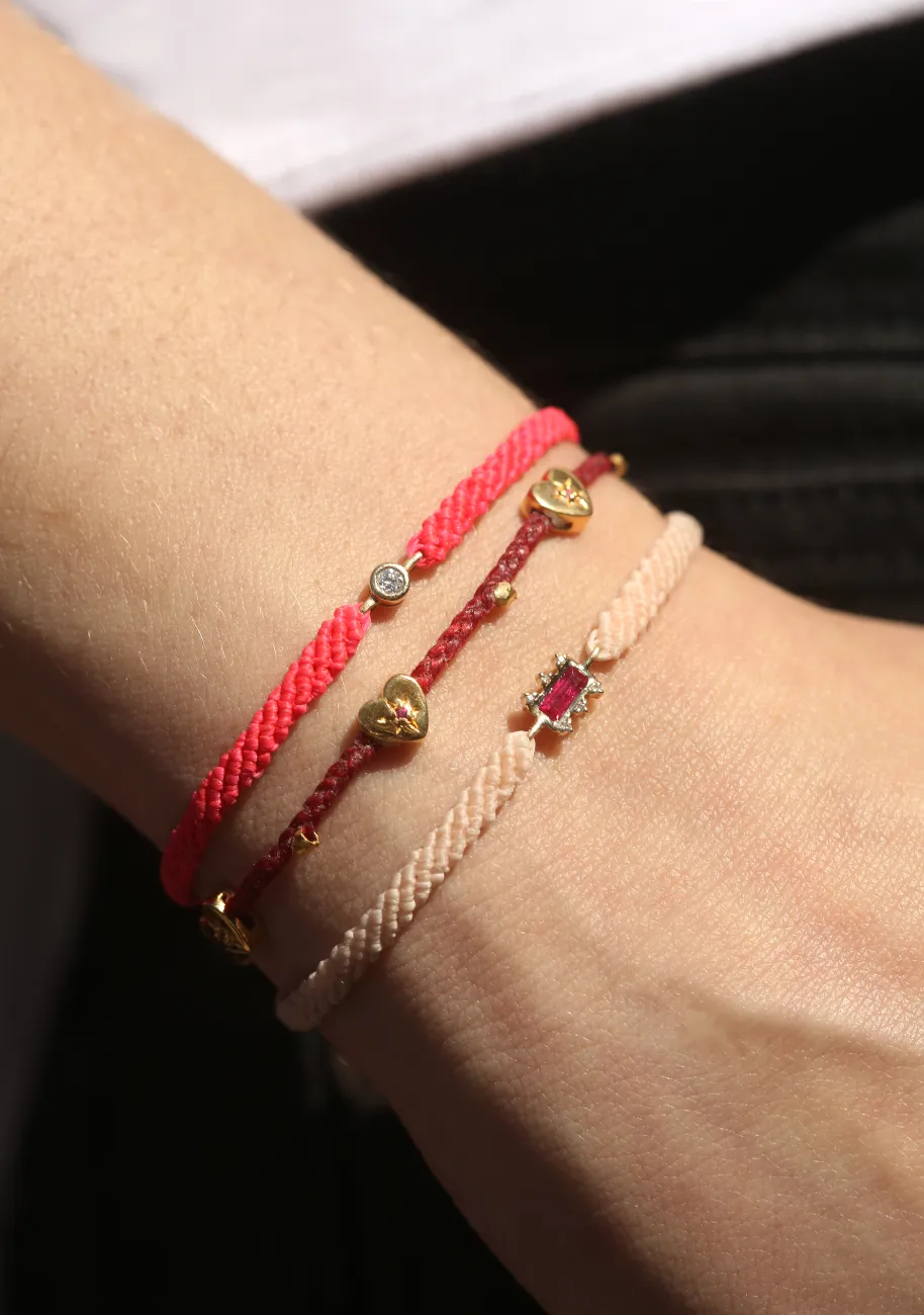 Ruby Heart Charms Bracelet in Red