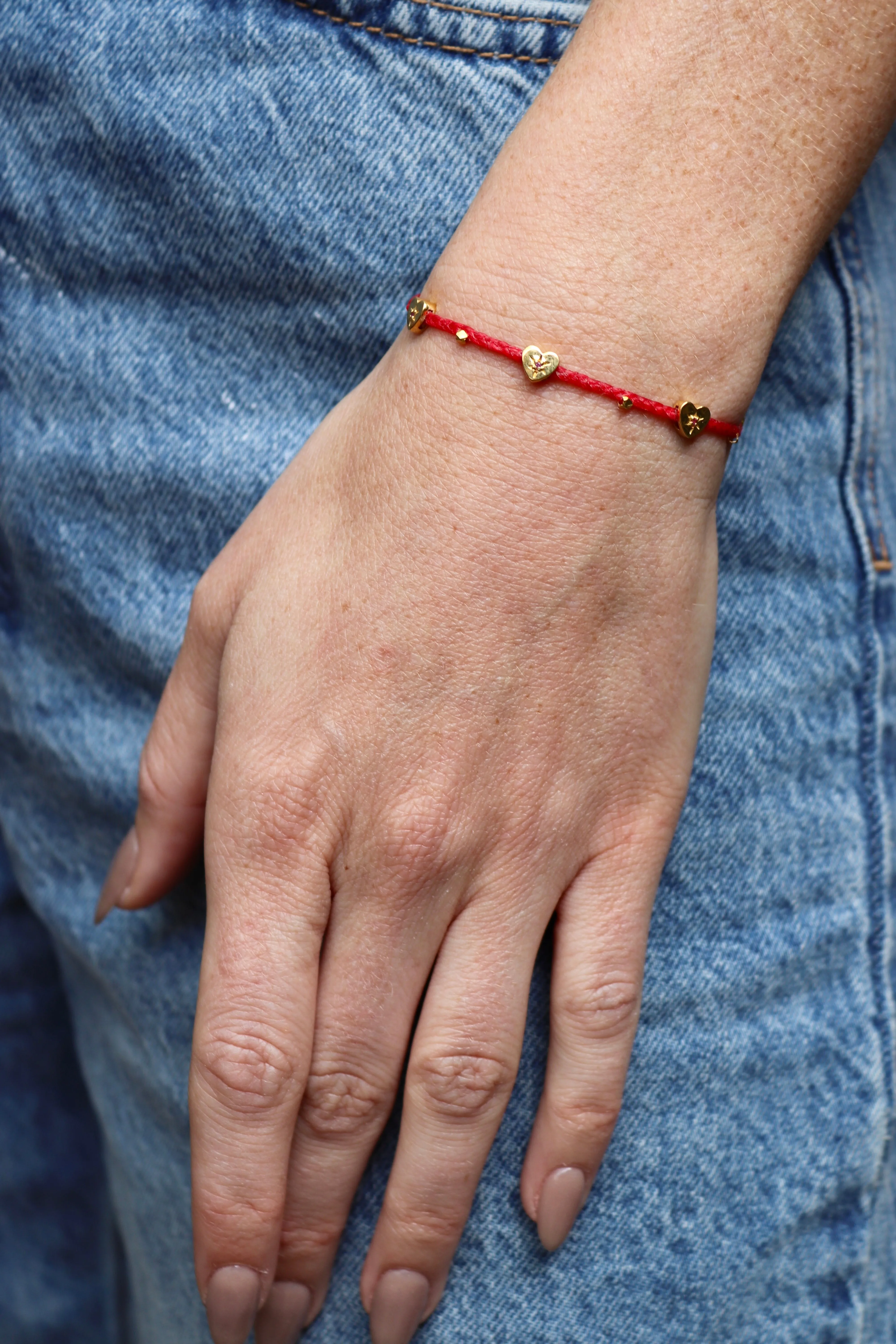 Ruby Heart Charms Bracelet in Red