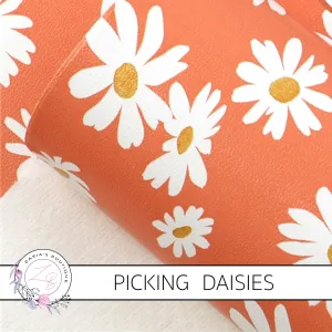 SALE Picking Daisies ~ Orange Floral Faux Leather ~ 1mm