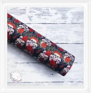 SALE ⋅  ROCKABILLY  ROSE  FLORAL  ⋅ Gothic Red Rose Skulls Fine Glitter