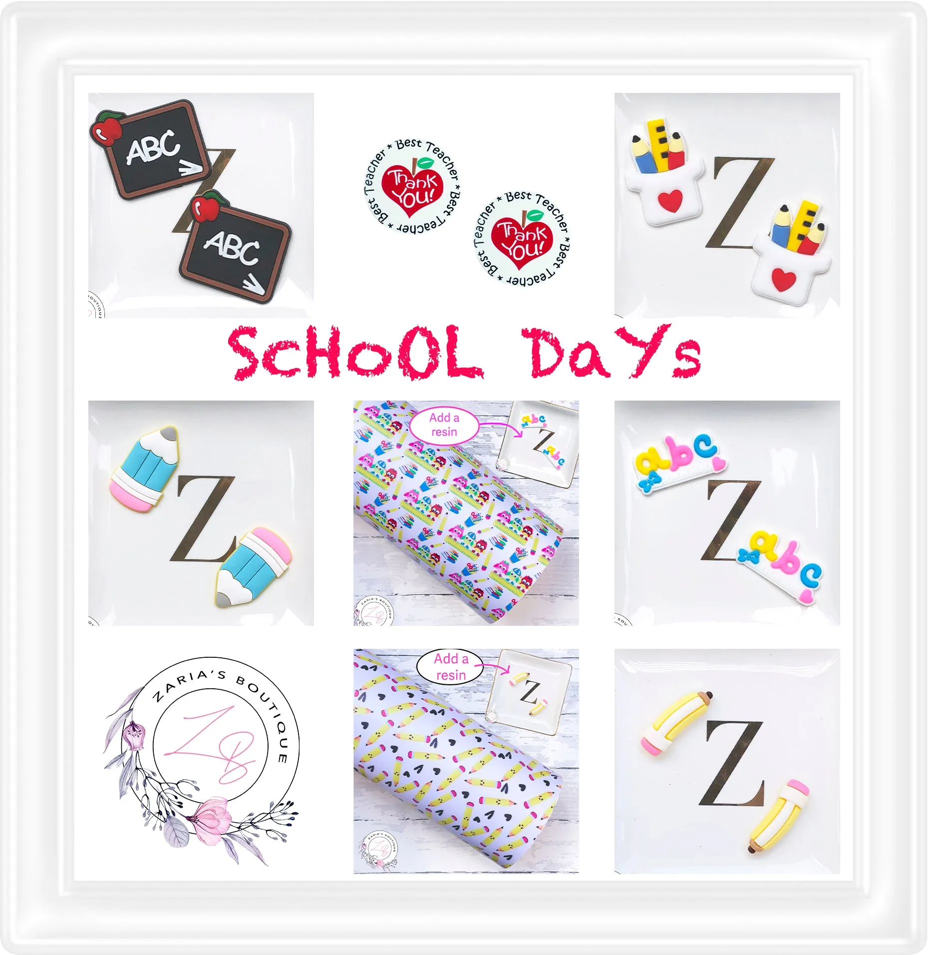 SALE ⋅ School Supplies ⋅ Vegan Faux Leather & Matching Resin Embellishments ⋅
