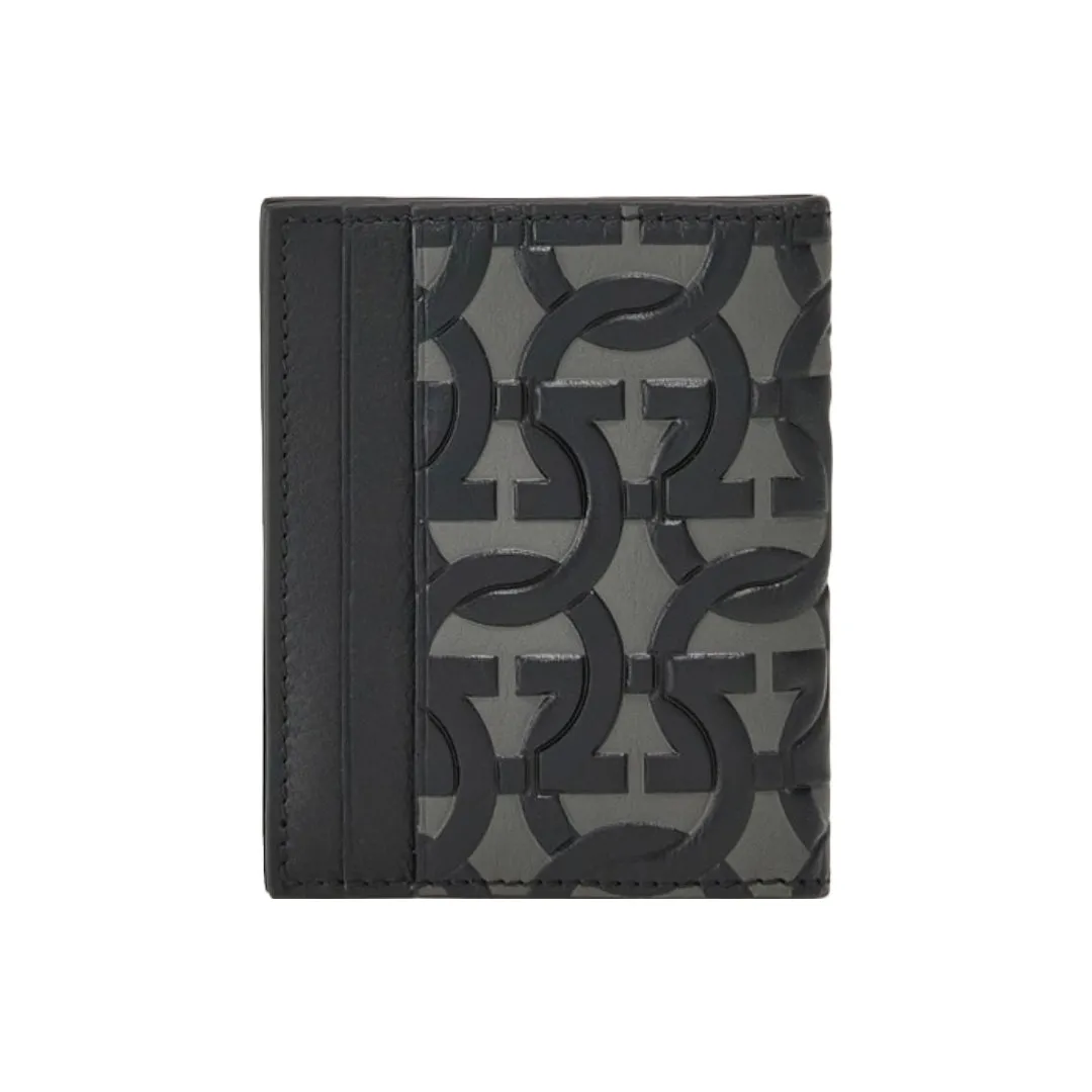 SALVATORE FERRAGAMO GANCINI CREDIT CARD HOLDER HEMATITE/BLACK