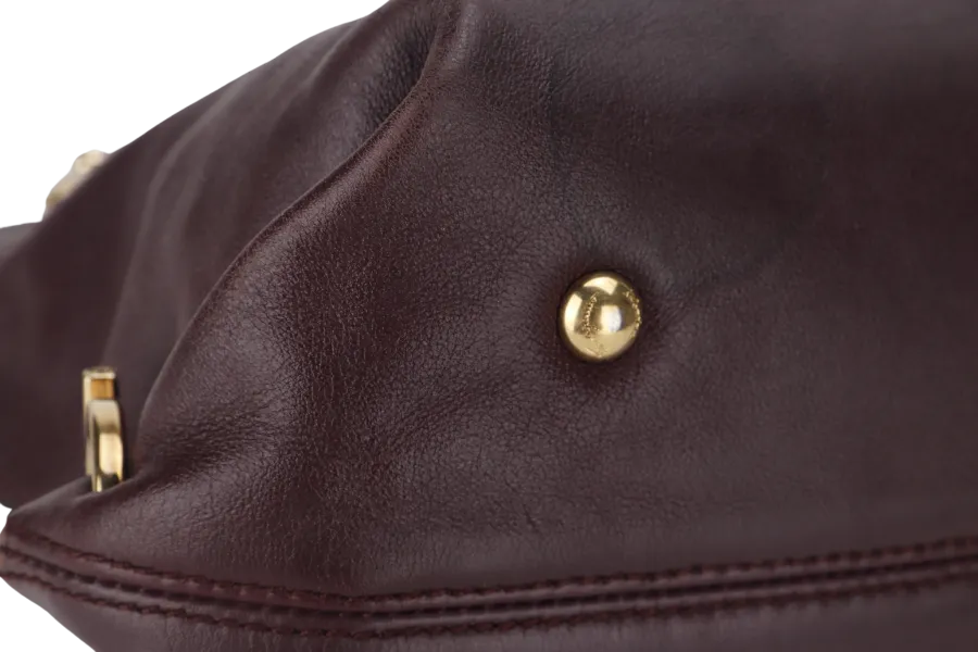 SALVATORE FERRAGAMO GANCINI SHOULDER BAG DARK PURPLE CALF LEATHER BW-21-A896 WITH DUST COVER