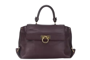 SALVATORE FERRAGAMO GANCINI SHOULDER BAG DARK PURPLE CALF LEATHER BW-21-A896 WITH DUST COVER