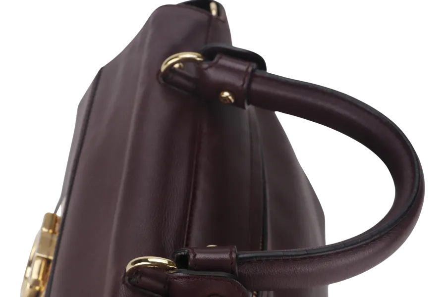 SALVATORE FERRAGAMO GANCINI SHOULDER BAG DARK PURPLE CALF LEATHER BW-21-A896 WITH DUST COVER