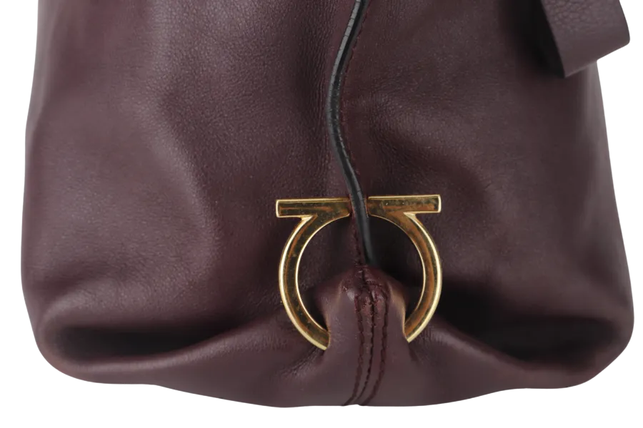 SALVATORE FERRAGAMO GANCINI SHOULDER BAG DARK PURPLE CALF LEATHER BW-21-A896 WITH DUST COVER