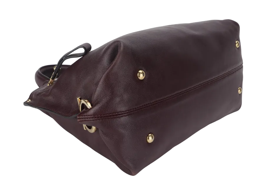 SALVATORE FERRAGAMO GANCINI SHOULDER BAG DARK PURPLE CALF LEATHER BW-21-A896 WITH DUST COVER