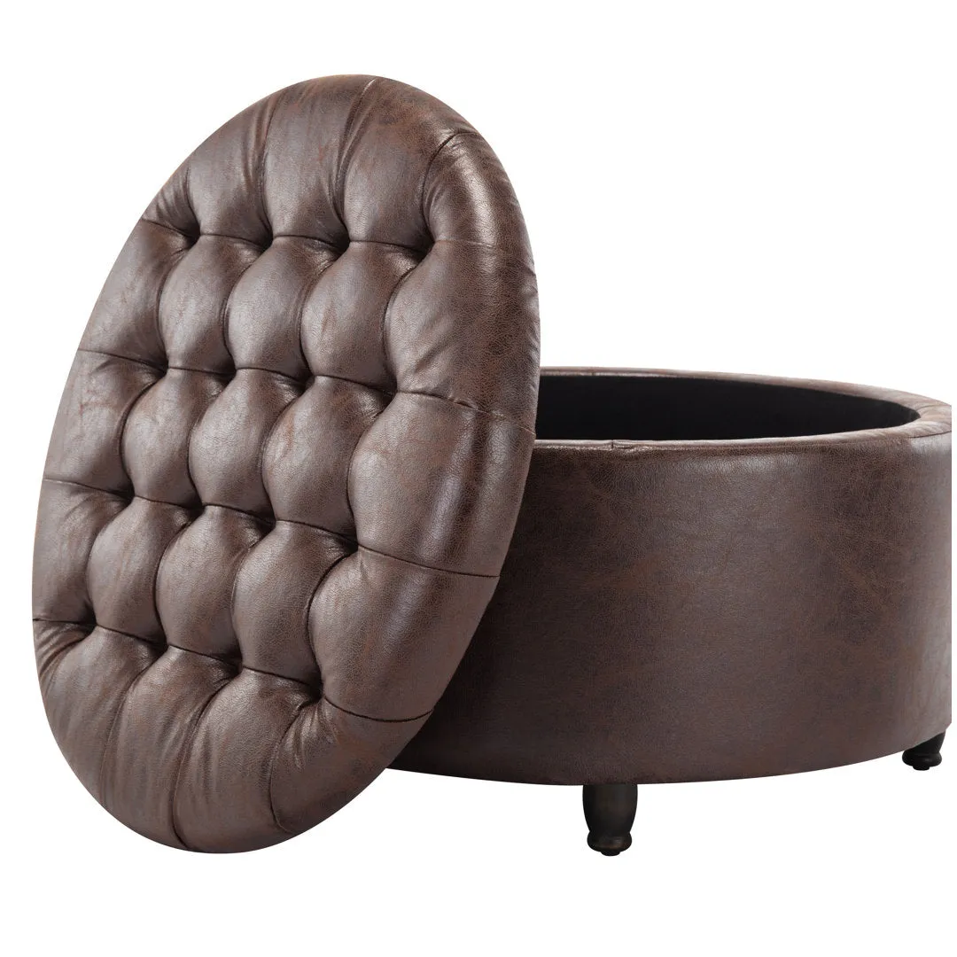Sanni 28" Wide Faux Leather Round Storage Ottoman Greyleigh™ Upholstery Color: Dark Brown Faux Leather